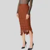 Fashion brown plaid woven design bandage skirt women Pencil Bodycon Sexy fringed high waist midi Ladies Clothes 210527