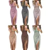 Sexy Hip Slit Women Dress sleeveless Strap Pure Color Boat Neckline Long Dress Autumn Fashion femal dress204T