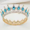 2019 trendig underbar stor 14 cm barock kristall drottning kung rund diadem brud tiara krön bröllop hår smycken brud huvudbonad x0726