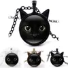 Zwarte katten oor frame glazen cabochon ketting hangers kettingen mode sieraden voor vrouwen kinderen cadeau wil en zandig