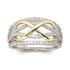 結婚指輪トレンディなデザインツイストキュービックジルコニアシルバーカラー女性2トーンリングエンゲージメントプロミスジュエリーギフト