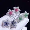 Elegant Charm Flower Stud Earrings Inlay Shiny Small Zircon S925 Silvery Fine Jewelry For Women Wedding Party Anniversary Gifts