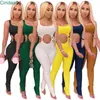 Kadın İki Adet Pantolon Tasarımcı Outdings Ince Seksi Kolsuz Pantolon Yüksek Elastik Lace Up Sıkı Takım Elbise Katı Renk Eşofman 6 Renkler