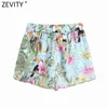 Zeefity vrouwen mode dier bloemen print zomer shorts femme chic elastische taille casual slank pantalone cortos p1111