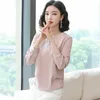 Kore Şifon Kadın Bluzlar Ofis Lady Saten Uzun Kollu Gömlek V Boyun Katı Tops Artı Boyutu 210531