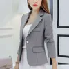 Women Suit Jackets Work Office Slim Ladies Top Blazer Short Design Long Sleeve Feminino Wine Red Navy blue Gray 211122