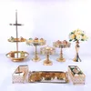 Andra festliga partier 8st Crystal Metal Cake Stand Set Akryl Spegel Cupcake Dekorationer Dessert Pedestal Wedding Display Tray