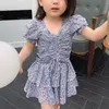 Summer Clothing Sets Floral Frill Decoration Top+Multi-Layer Skirt 2Pcs Children's Girl Kid Clothes 210528