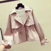 Women Short Trench spring Casual Trench Coat with sashes oversize double breasted Vintage Cloak Overcoats Windbreaker 210812