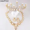 Hanger Kettingen Janevini Gold Floral Pearl Bruiloft Ketting Crown Set 3 Stuks Bruids Haar Accessoires Sieraden Dames Party Tiara Sets