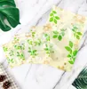 DHL 400Pcs/ Lot 14*20cm Stand Up Green Leaf PE Plastic Doypack Pouch Zipper Window Bag Food Storage Packaging Packing Bag