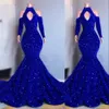 2021 Sexy New Royal Blue Paillettes Cristal Paillettes Robes De Soirée À Manches Longues Sirène Robes De Bal Élégant Hors Épaule Femmes Robe Formelle