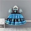 Wholesale夏の女の赤ん坊のドレスショートパフスリーブロリータスタイルブループリンセスキッズ服E9258 210610