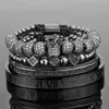 4st/Sethand Made Bead Armband Men Copper Pave CZ Zircon Crown Roman Siffer Armband Bangles Smycken 2021