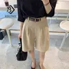 Zomer shorts Koreaanse losse brede benen femme hoge getailleerde bermuda korte broek met riem casual plus size vrouwen kleding B14315X 210724