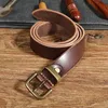 Belts Top Natural Thick Cowhide Leather Retro Casual Brass Buckle Japanese And Korean Style Men's Belt Designer Jeans Fier22