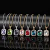 Colorful Square Gemstone Pendants Bling Full Cubic Zirconia Choker Chain Necklaces for Women Hip Hop Jewelry2184