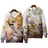 Anime Genshin Impact Keqing Fischl Hooded Sweatshirt Coat Loose Autumn New Men Women Student Harajuku Zipper Jacket Topps Cosplay Y0903