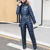 Running Sets Ski Suit High-waist Super Comfortable Solid Color Women One-piece Hooded Jacket Jumpsuit For Outdoor