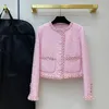 Mujeres europeas y americanas 2021 invierno nueva colección manga larga rosa rosa botones de pecho de moda abrigos de moda tweed