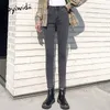 Szary Dżinsy Kobiety Wysokiej Talii Kobiety Skinny Moda Koreański Płukanki Powlekane Dżinsowe Spodnie Ołówek Stretch Jean Black Plus Rozmiar 210708