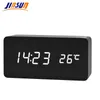 JINSUN LED Alarm Clock Time/date/temperature Digital Bamboo Wood Voice Table Clocks Display Desktop 210804