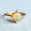 925 Sterling Sier North Star Ring i Opal Faceted Cut Natural Opal Engagement Ring för gåva