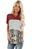 Leopard Spliced ​​Tops Kvinnor Färg Block Cut Sy O-Neck Kortärmad Casual T Shirt Sommar Loose Ladies Tshirt Plus Size 210526