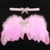 Noworodek Baby Feather Skrzydło z Rhinestone Bow Pałąk Fotografia Rekwizyty Zestaw Niemowląt Ładny Angel Fairy Pink White Costume Photo Prop Baw10