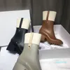 럭셔리 디자이너 여성 반 부츠 신발 겨울 chunky med heels 일반 사각형 발가락 신발 Rainboots 지퍼 여성 중간 송아지 부티 착용 방지 556