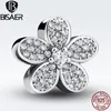 925 Sterling Zilver Dazzling Daisy Plant Charm Fit Bisaer Armband met Clear Cubic Zirconia DIY Accessoires Sieraden WEUS068 Q0531
