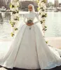 Muslim 2022 Brautkleider Brautkleider Spitze Applizierte Pailletten Langarm Vintage Plus Größe Elegante Vestido de Noiva EE