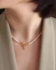 Латунь с 18K Gold Real Pearl Ot цепи ожерелья женские ювелирные изделия панк-вечеринка T Show Designer Club ins r Редкий Япония Корейский модный