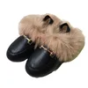 Winter Kids Fur Shoes Baby Girls Princess Slides Children Fashion Slippers Toddler Dress Flats Warm Outdoor Slip On 211215