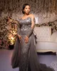 Size Plus Arabic Aso Ebi Grey Sparkly Mermaid Prom Dresses Lace Beaded Evening Formal Party Second Reception Birthday Engagement Gowns Dress ZJ