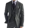 Abiti da uomo Blazer 3 pezzi Uomo in lana Business Retro classico modello a spina di pesce Smoking da sposo in tweed per matrimonio (giacca + pantaloni + gilet)