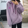 Jielur coração bordado feminino moletom com capuz inverno solto kpop hoodies branco moda feminina casual sudadera mujer m-xl t200407