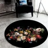 Europäischer Stil Retro Floral Black Teppich Runde für Schlafzimmer Area Teppich neben Couchtisch Wohnzimmerstuhl Bodenmatte Nachttischmatte 210317