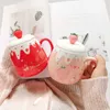 High beauty Cup With Cover Spoon Mug Female Student Korean Version Lovely ins Coffee Cup Household Ceramic Breakfast Cup 210804