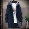 Spring Men's Slim Sweters Men Plecee Cardigan Bluie Casual Long Hooded Gruby ciepły płaszcz Mens Ubranie 210909