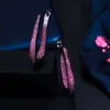 Dubbelsidig micro pave rosa röd kubik zirkoniumoxid svart guld färghopp örhängen för kvinnor smycken gåva cz859 210714
