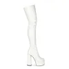 Rontic 2020 женская платформа бедра высокие сапоги квадратные высокие каблуки круглые носки элегантные черные белые ночные клубные туфли женщины US размер 4-13