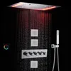 Thermostatic Set 14 X 20 Inch Rectangle Large Stainless Steel Bathroom Shower Head Atomizing Rain & LED Panel Chrome Brass Message Sprayer Body Jets