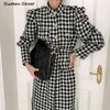 Vintage Coats and Jackets Women Gold Button Long Wool Coat for Woman Single-breasted Autumn Winter Plaid Fall Clothes Female 210603