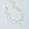Bohemian flerskikt halsband för kvinnor vintage guld metall oregelbunden pärla geometriska dangle pendants halsband smycken gåva