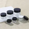 5g 10g Glass Jar Face Cream Bottle Cosmetic Container Packing Bottles with Black Silver Gold Lid and Inner Pad for Lotion Lip Balm