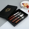 Hediye Kutusu 4pcs Yemek Takımı Setleri Paslanmaz Çelik Sabah Seti Set ahşap Tutar Takımı Kaşık Fork Bıçak Takımları Şükran Günü Noel Promosyon Hediye ZL0250