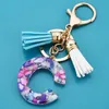 Cute Creative 26 Inicjały List Keychain Tassel Wisiorek Niestandardowy Żywicy Keyrings Car Key Ring Proste Alfabet Key Chain Party Prezent J0306