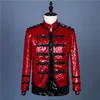 Bar Stage Homme Rouge Paillettes Veste Star Concert Performance Mince Brillant Double Bouton Manteau Punk Chanteur Danseur Équipe Discothèque Costume De Smoking