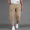 2021 Letnie męskie Casual Cotton Cargo Spodenki Długa długość Multi Pocket Capri Spodnie Mężczyzna Wojskowy Kamuflaż Krótki rozmiar M-5XL X0628